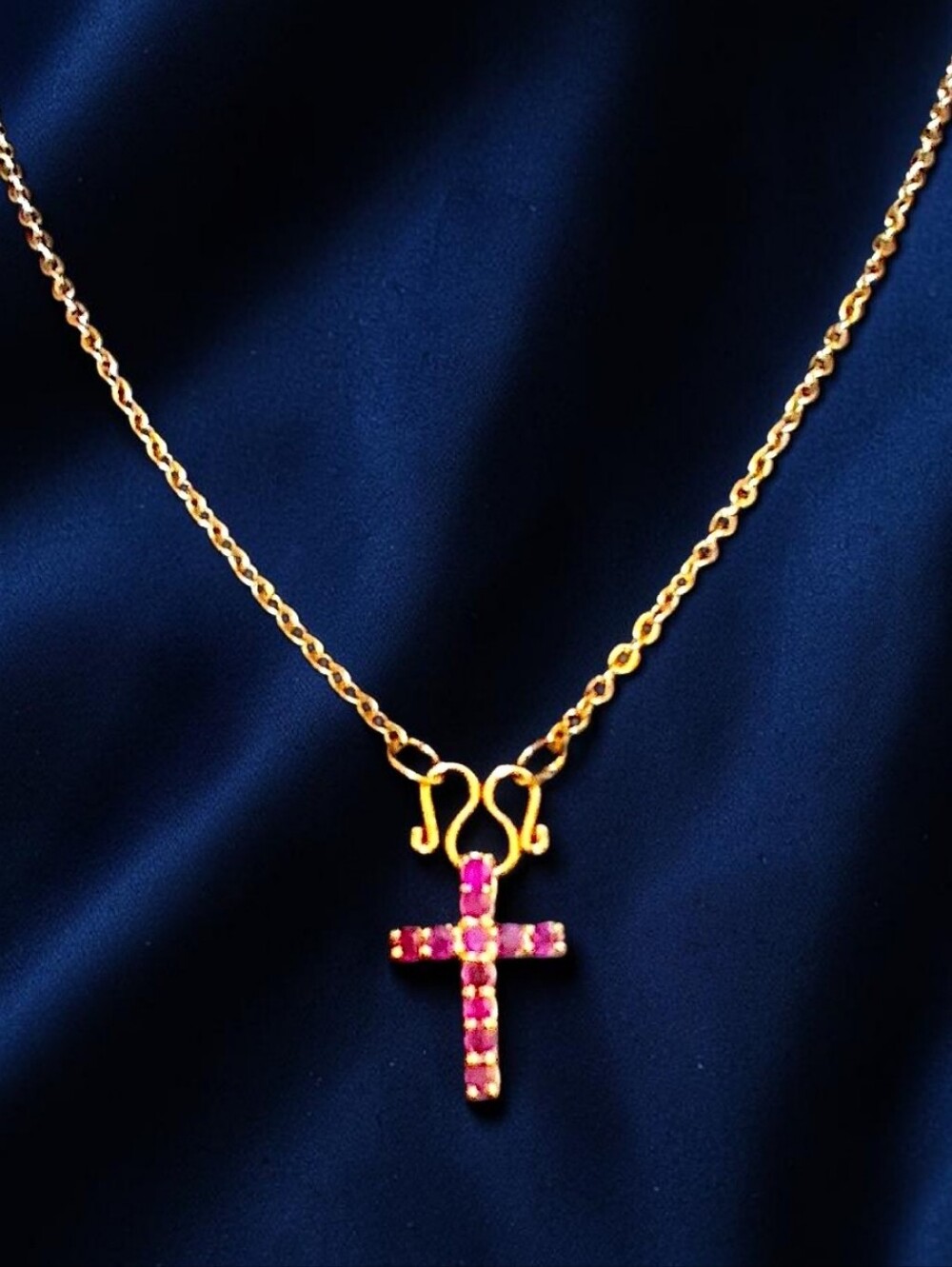 1 ctw Ruby (FF) Cross Pendant in 14K Yellow Gold Over Sterling Silver 20 inch